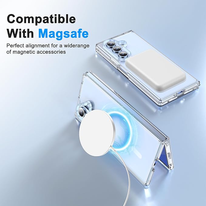 Oterkin Magnetic for Samsung Galaxy Z Fold 7 Case, [Compatible with MagSafe] Transparent Non-Slip Shockproof Bumper Protective Phone Case for Z Fold 7, Clear
