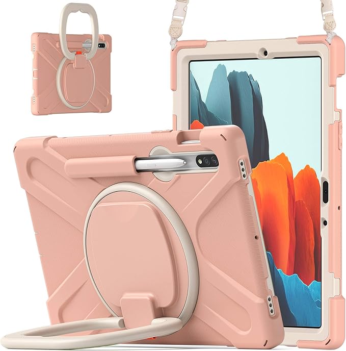 360 Rotation Portable Case for Galaxy Tab S8 11/'' / S7 11 inch with S Pen Holder Rugged Rotating Stand Hand Strap Shoulder Carrying Outdoor Cover (Pink)