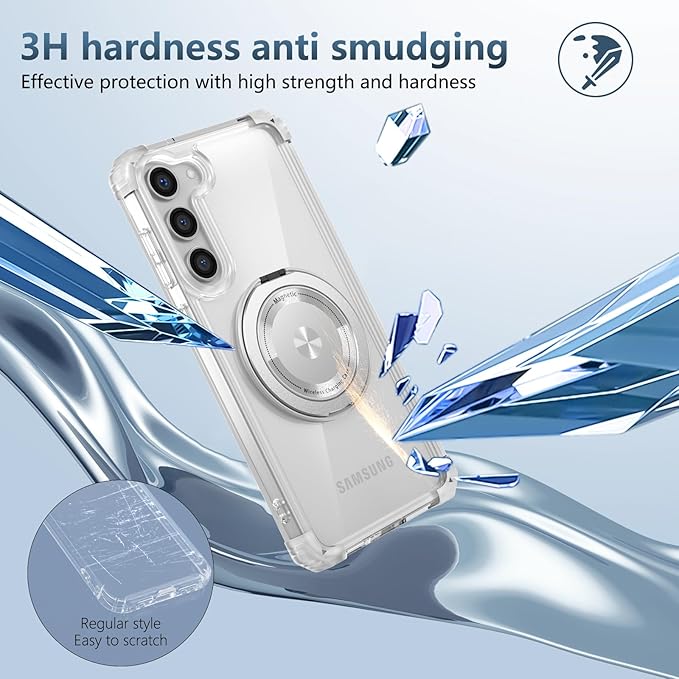 for Samsung Galaxy S22 Case Magnetic Compatible with MagSafe Wireless charging,with 360°Kickstand Ring,for S22 Phone Case with Screen Protector, Military Grade Drop Protection Shockproof Clear