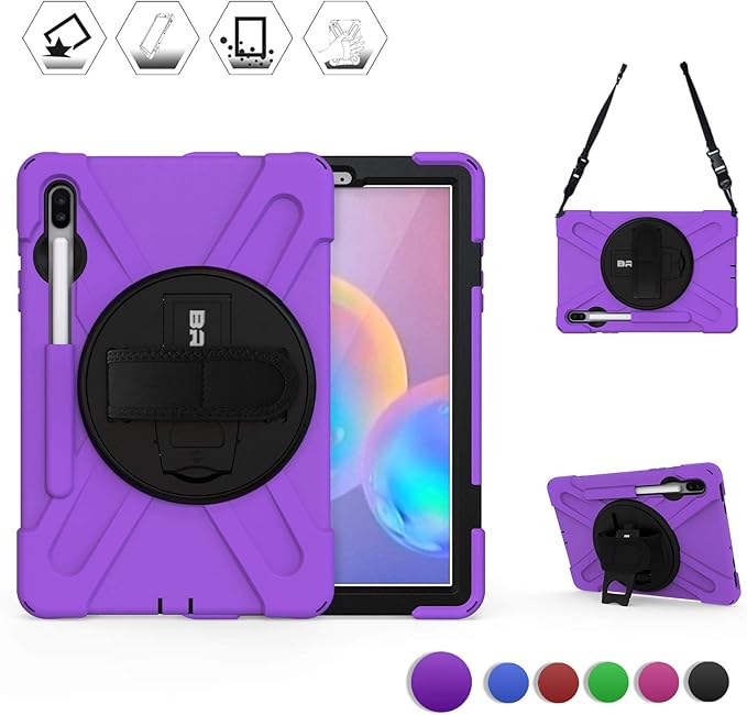 BRAECN Case for Galaxy Tab S6 10.5 2019,Hybrid Heavy Duty Shockproof Case with [Pen Holder][Handle Grip Strap][Rotating Stand][Shoulder Strap]for Galaxy Tab S6 10.5 inch SM-T860/T865/T867 2019-Purple