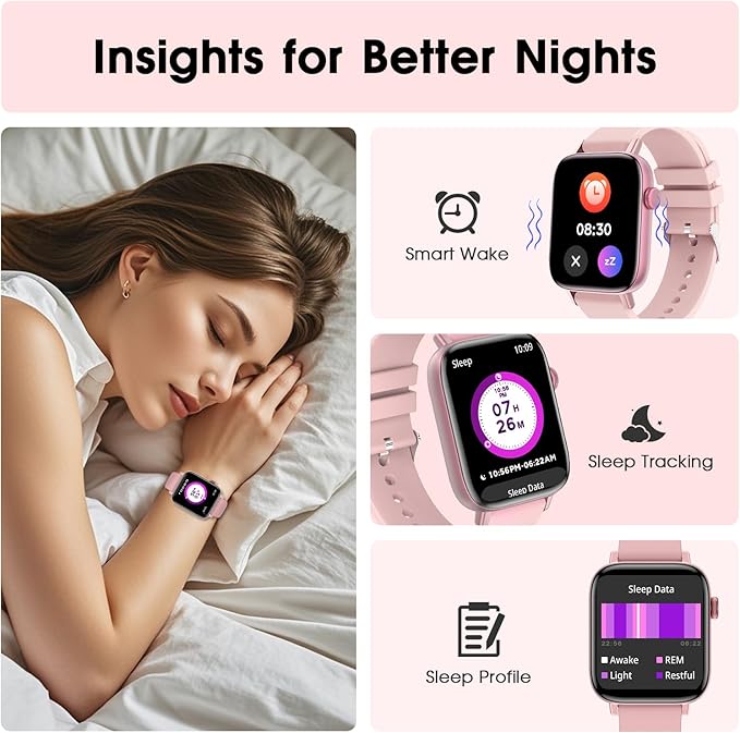 Smart Watch for Android iPhone-Call Receive/Dial/Read Message/AI Control-1.9" HD Screen-IP67 Waterproof Fitness Smartwatch-Blood Pressure/Heart Rate/SpO2/Sleep Monitor (Light Pink)