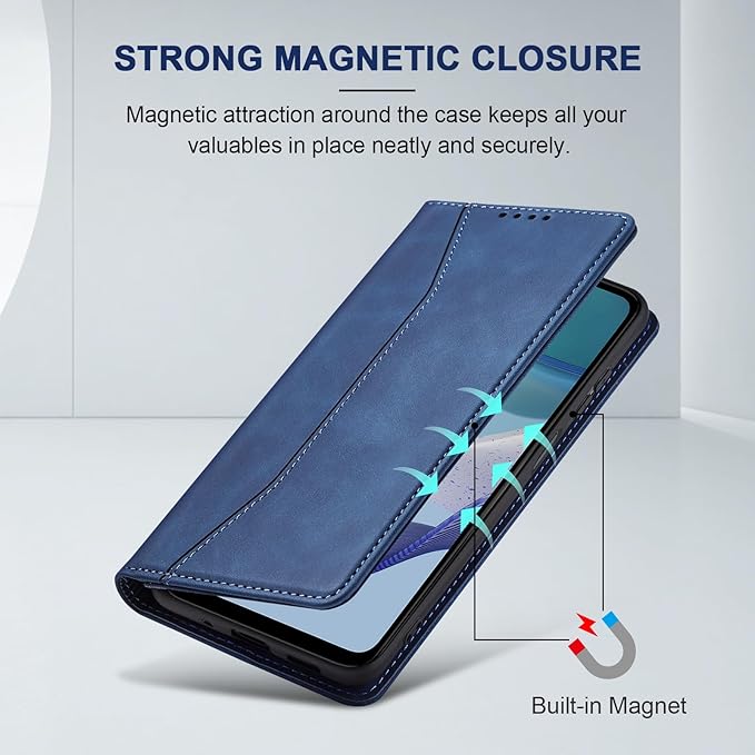 Jasonyu Flip Wallet Case for Moto G 5G (2023),Leather Magnetic Folio Cover with Card Holder,Kickstand - TPU Shockproof Durable Protective Phone Case,Blue