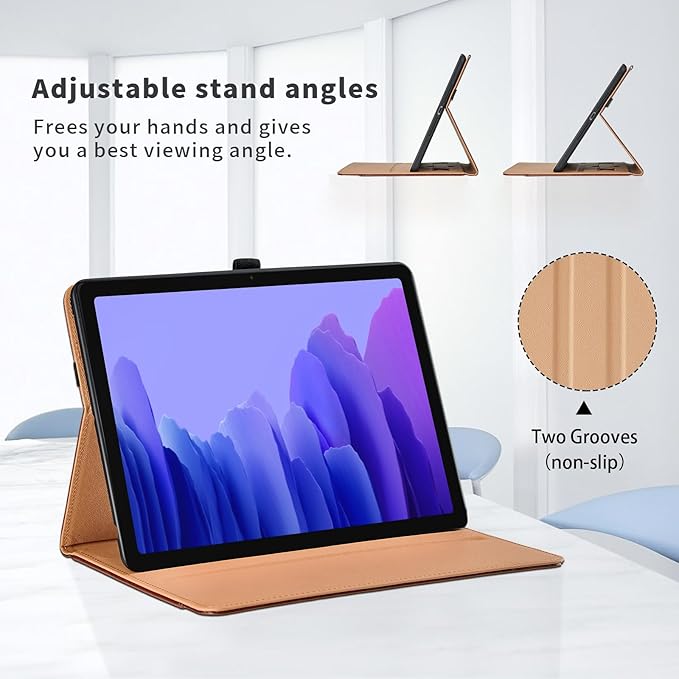 Case for Samsung Galaxy Tab A7 10.4 Inch 2020 (SM-T500/T505/T507) - PU Leather Folio Stand Case with Hand Starp and Pocket, Auto Wake/Sleep Smart Tablet Cover, Gray