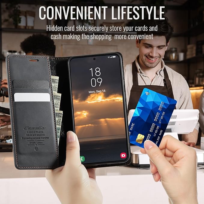 Wallet Case for Samsung Galaxy S23 FE Leather Wallet Flip Cover with Card Holder, Kickstand, Magnetic Closure, RFID Blocking TPU Shockproof Phone Case Compatible with Galaxy S23FE, Black