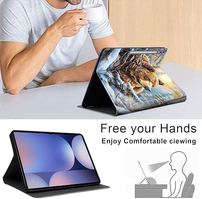 Case for Samsung Galaxy Tab S10 Ultra/Galaxy Tab S9/S8 Ultra 14.6-Inch, Slim PU Leather Stand Cover with Auto Wake/Sleep, Multi-Angle Viewing & Shockproof, Adorable Bear