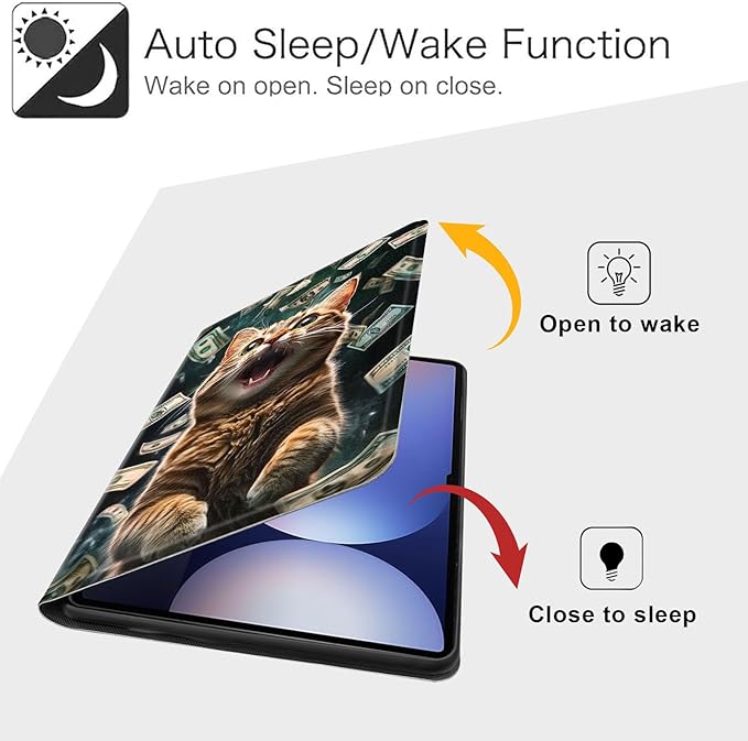 Case for Samsung Galaxy Tab S10 Plus/ S9 FE Plus/ S9 Plus 5G Tablet 12.4'', Slim PU Leather Stand Cover with Auto Wake/Sleep, Multi-Angle Viewing & Shockproof, Excited Cat