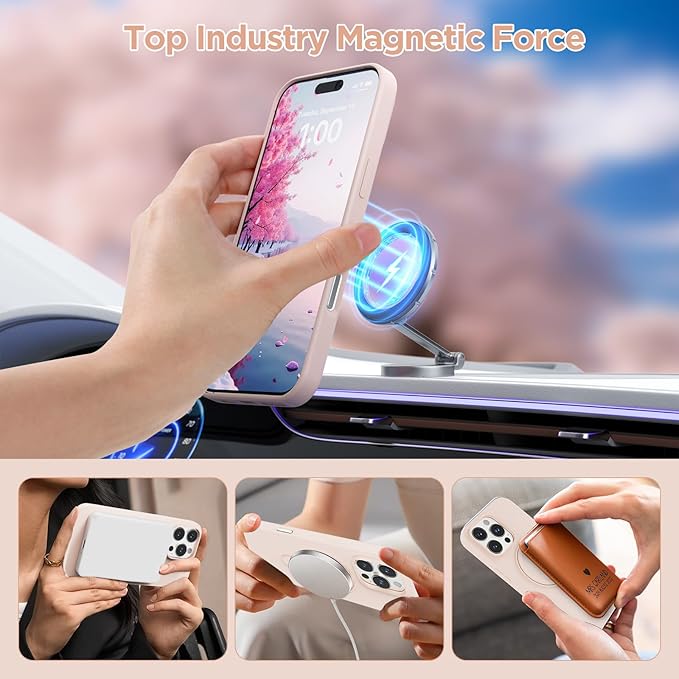 Magnetic Stand for iPhone16 Pro Case with Kickstand 【Lab-Certified Protection】【Not Yellowing】【Anti-Fingerprint】 Durable, Enhanced Grip, Slim，Pink，iPhone 16 Pro 6.3"