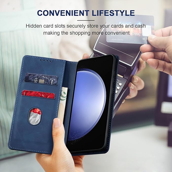 Jasonyu Flip Wallet Case for Samsung Galaxy S23 FE,Leather Magnetic Folio Cover with Card Holder,Kickstand - TPU Shockproof Durable Protective Phone Case,Blue