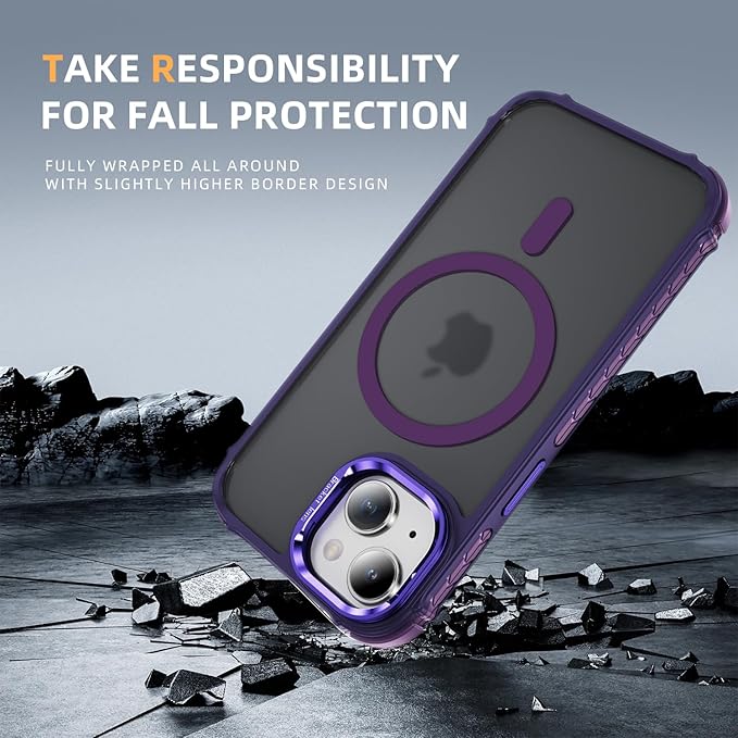 Magnetic for iPhone 14 Case/iPhone 13 Case Purple with MagSafe Wireless Charging Military-Grade Shockproof Protection Adjustable Kickstand Slim Matte Anti-Fingerprint Cover Men Women