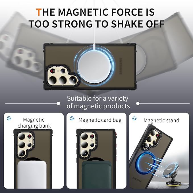 Magnetic for Samsung Galaxy S24 Ultra Case Black Fit for MagSafe Military-Grade Shockproof Protection Adjustable Kickstand Slim Matte Anti-Fingerprint Cover Men Women