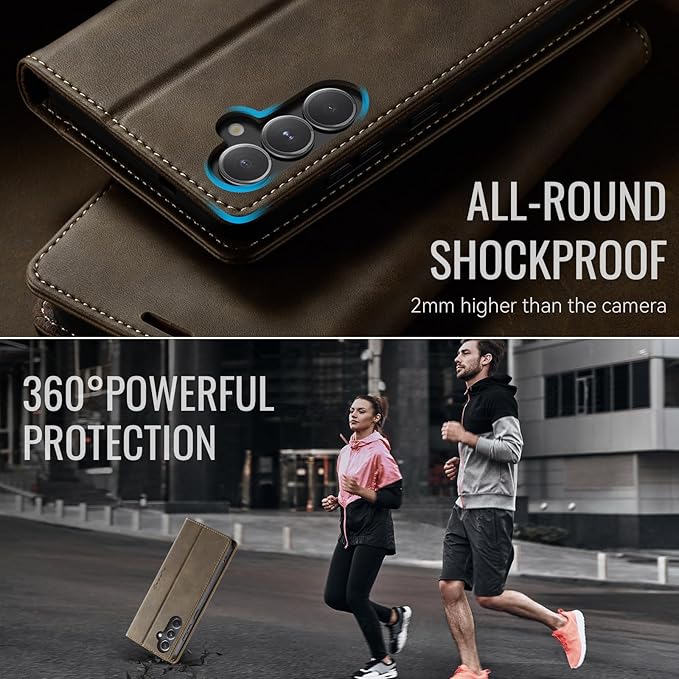 Wallet Case for Samsung Galaxy S23 FE Leather Wallet Flip Cover with Card Holder, Kickstand, Magnetic Closure, RFID Blocking TPU Shockproof Phone Case Compatible with Galaxy S23FE, Coffee