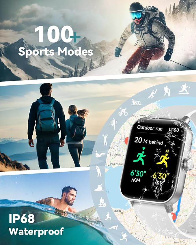 Smart Watches for Women/Men, Smart Watch for Android Phones and iPhone Compatible, Alexa Built-in, 1.8" Fitness Watches for Women, IP68 Waterproof/Bluetooth Call, Heart Rate/Sleep Monitor, White