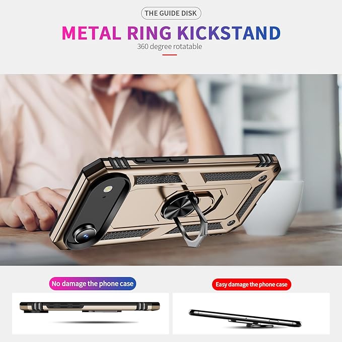 ADDIT Compatible with iPhone 17 Air Case with Tempered Glass Screen Protector, Adjustable Kickstand Ring, Military-Grade Heavy Duty Protection, Shockproof, Anti-Fingerprint,Gold