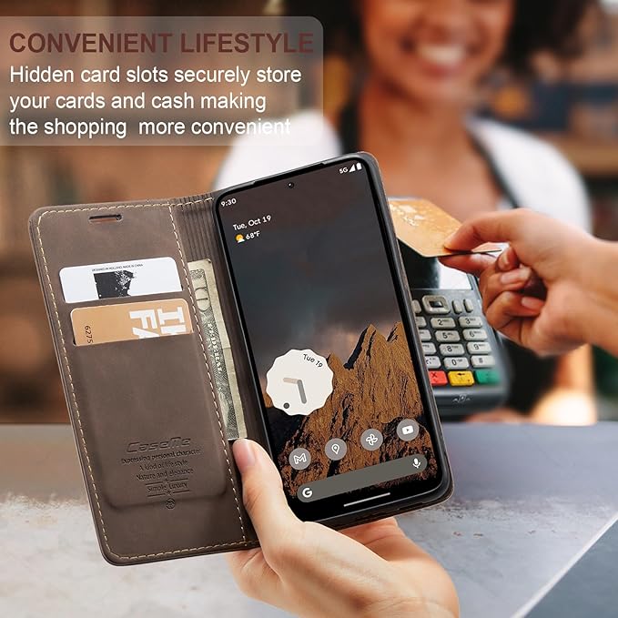 for Google Pixel 10 Pro/Pixel 10/Pixel 9/Pixel 9 Pro Case, Flip Wallet Leather Case with Card Holder Magnetic Closure Shockproof Kickstand Protective Phone Cases Cover, Coffee