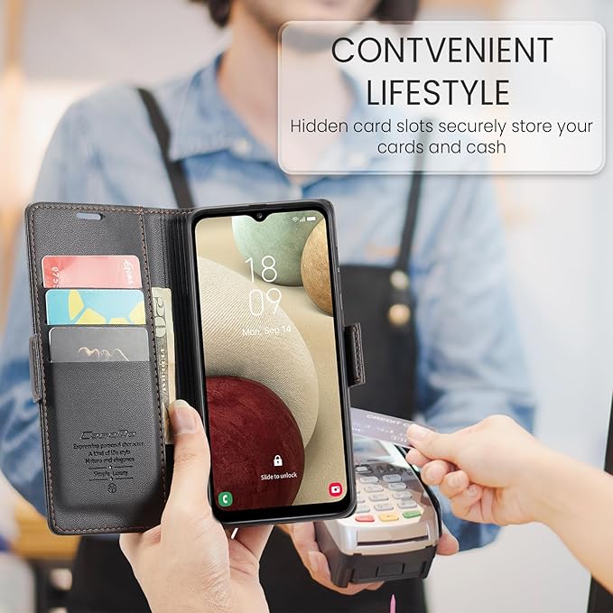 for Samsung Galaxy A12 5G Case, Premium PU Leather Wallet Case Flip Cover with [RFID Blocking][Card Holder][Stand Function] Shockproof Protective for Samsung Galaxy A12, Black