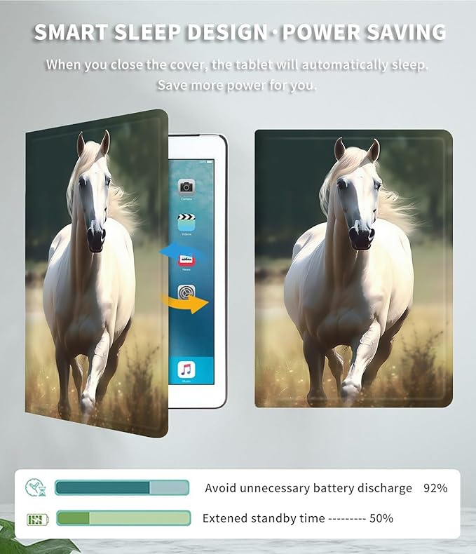 Case for 10.5 Inch Microsoft Surface Go 3 2021/2 2020/Go 2018 PU Leather Slim Lightweight Multiple Angles Stand Smart Cover with Auto Wake/Sleep, White Horse