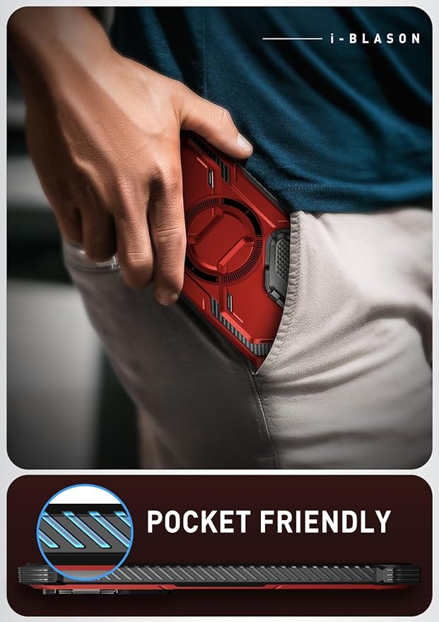 i-Blason for Samsung Galaxy S24 Case with Camera Cover Stand, [Compatible with MagSafe] [Built-in Screen Protector], Anti-Fall Magnetic Phone Case for Samsung Galaxy S24 6.2", Ruddy