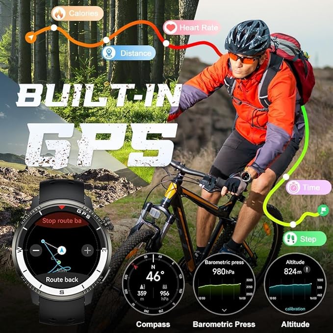 Military Smart Watch(Answer/Make Call), GPS Smartwatch for Men Women, 1.43" HD AMOLED Display, Fitness Activity Tracke with 170+ Sport Modes, 5 ATM Water-Resistance, Stress, Heart Rate, Sleep Monitor