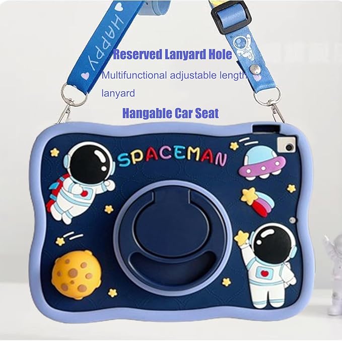 for Galaxy Tab A9 Case 8.7 inch 2023 Kids Girls Cute 3D Kawaii Cartoon Silicone Cover with 360°Rotatable Stand Shoulder Strap Hand Grip Case for Tab A9 Plus Tablet SM-X110/X115/X117(Star)