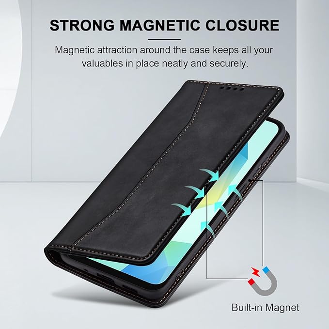 Jasonyu Flip Wallet Case for Samsung Galaxy A16,Leather Magnetic Folio Cover with Card Holder,Kickstand - TPU Shockproof Durable Protective Phone Case,Black