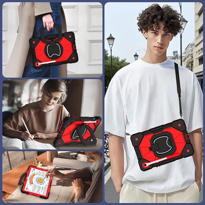 WESOROL Case for Samsung Galaxy Tab S10 Lite/S10 FE/S9 FE 10.9 Inch (2025/2023) Galaxy Tab S9 11 Inch,Shockproof Cover for Samsung S9 FE with Rotating Stand Screen Protector Pencil Holder,Black Red