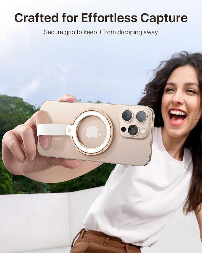 andobil [2025 Unrivaled Stability] Magnetic Phone Grip Holder for MagSafe Ring Stand Holder Kickstand Compatible with MagSafe Accessories for iPhone 17 Air 16 Pro Max Plus 15/14/13/12&Android,Rosegold