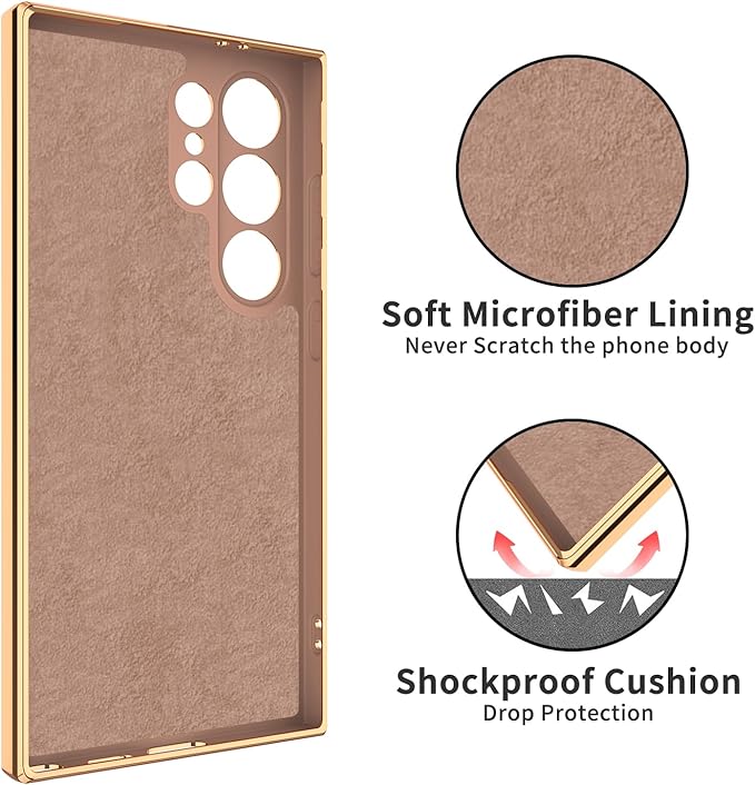 Dinick Pink for Samsung Galaxy S24 Ultra Case with Ring Holder Kickstand [with Magnetic] Soft TPU Bumper, Glitter Gold Electroplated Cover Slim Thin Protective Phone Case for Galaxy S24 Ultra