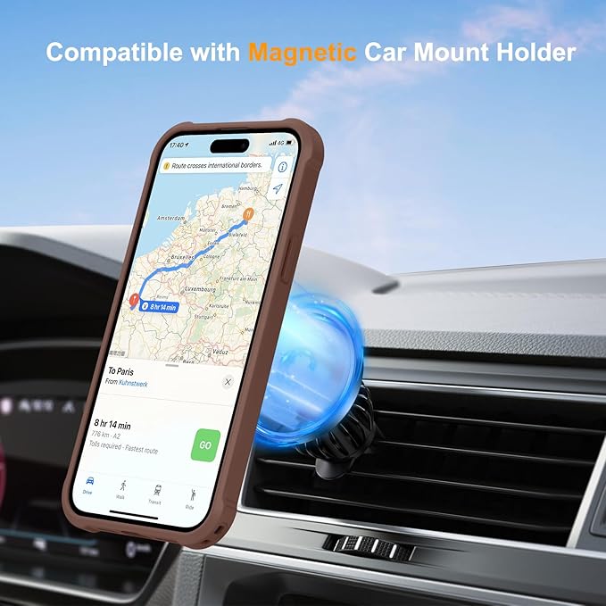 Compatible with iPhone 15 Case with Invisible Magnetic Ring Stand [Compatible with Magnetic] [Military Drop Protection] Shockproof Slim Hard Back Soft Edge Case 6.1 Inch, Khaki