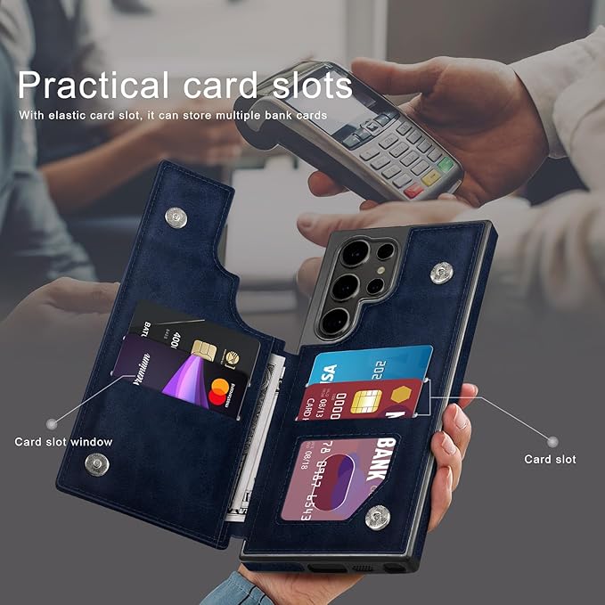 DJDUCK Designed for Samsung Galaxy S25 Ultra Case Wallet with Card Holder, [Magnetic Clasp Cover] [RFID Blocking Leather Protection] Shockproof Women Men Cases for Samsung S25 Ultra Dark Blue