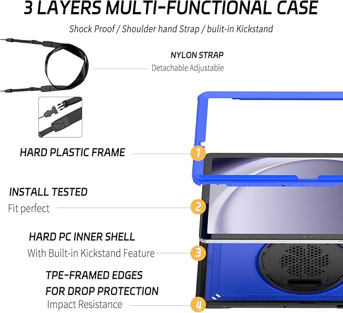 ZenRich Case for Samsung Galaxy Tab A9 Plus / A9+ 5G 11" 2023 (SM-X210/X216/X218),Heavy Duty Shockproof Protective Case with 360 Rotating Kickstand Hand & Shoulder Belt for Galaxy Tab A9 Plus 11 inch