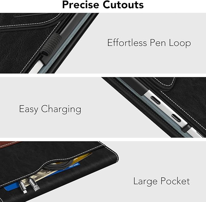 Fintie Case for Microsoft Surface Pro 12 Inch 1st Edition (2025), Multiple Angle Viewing Portfolio Business Cover with Pocket & Stylus Holder, Compatible with Type Cover Keyboard (Black/Brown)