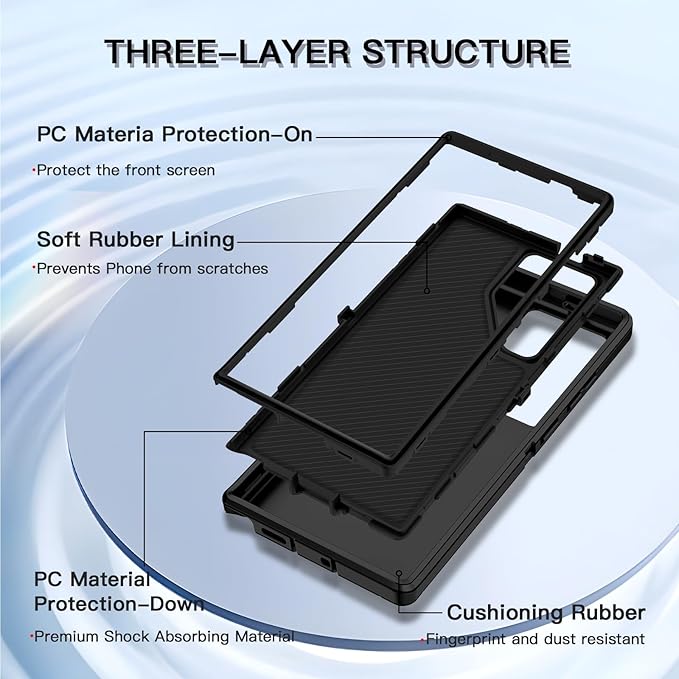 for Samsung Galaxy S25 Ultra Case Heavy Duty Protective Shockproof Dropproof 3-Layer Full Body Protection [Without Screen Protector] Tough Rugged Case for Galaxy S25 Ultra,Black