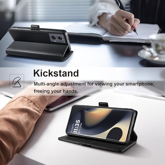 Wallet Flip Case for Motorola Edge (2024) - [RFID Blocking] Luxury PU Leather Card Holder Magnetic Phone Cover with Kickstand,Shockproof Protective Case,Black