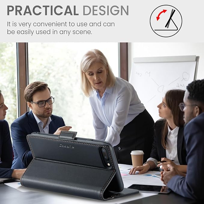 for iPhone 8 Plus & 7 Plus Case, Premium PU Leather Wallet Case Flip Cover with [RFID Blocking][Card Holder][Stand Function] Shockproof Protective for iPhone 8 Plus & 7 Plus, Black