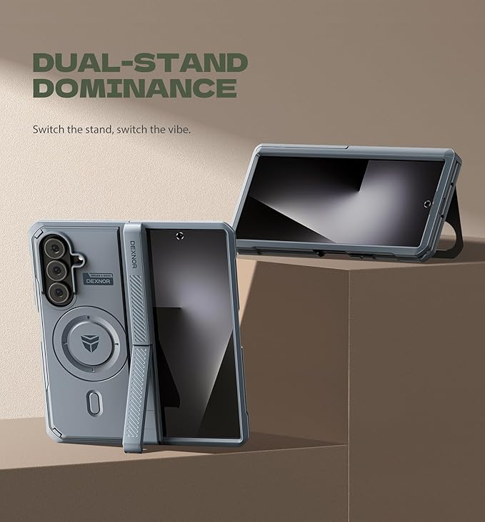 Dexnor Magnetic for Samsung Galaxy Z Fold 7 Case with Dual Kickstands & Front Screen Protector & Hinge Protection, Compatible with MagSafe, Full-Body Rugged Protective Cover Bumper Cases,Navy Blue