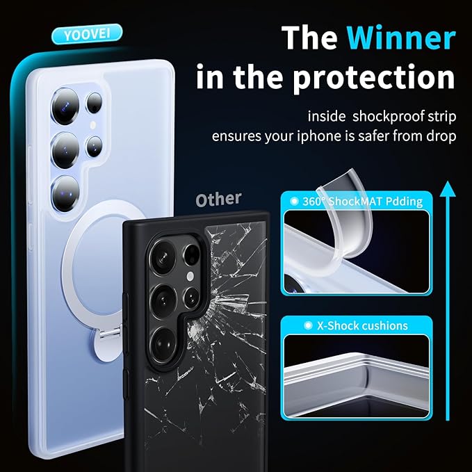 for Samsung Galaxy S25 Ultra Case,Compatible with Magsafe [Wireless Charging],with 360°Rotatable Magnetic Ring Stand,Matte Translucent Slim Soft Edge Phone Kickstand,Frosted White