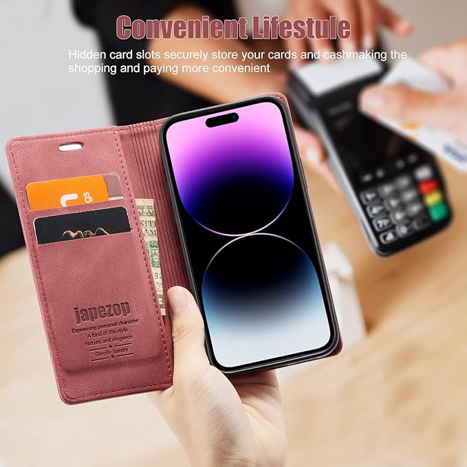 japezop iPhone 14 Pro Max Wallet Case with [RFID Blocking] Card Holder Kickstand Magnetic,Leather Flip Case Wallet for iPhone 14 Pro Max 5G 6.7 Inch (Red)