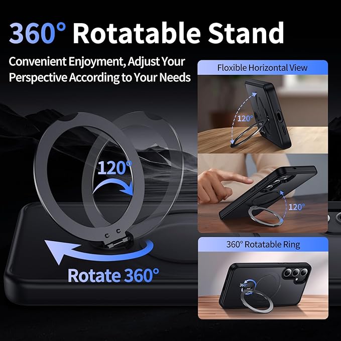 for Samsung Galaxy S25+ Plus Case,Compatible with Magsafe [Wireless Charging],with 360°Rotatable Magnetic Ring Stand Matte Translucent Slim Soft Edge Phone Kickstand,Black