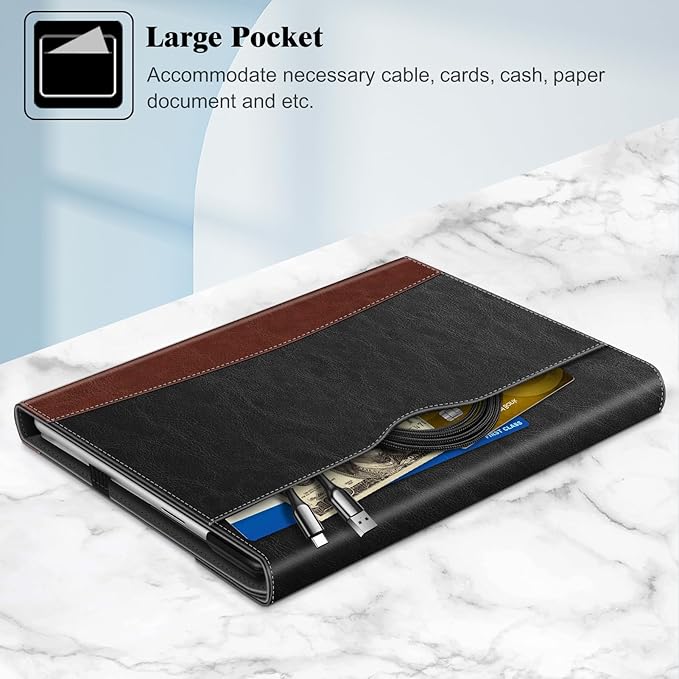 Fintie Case for 13 Inch Microsoft Surface Pro 11/10/9 - Multiple Angle Viewing Portfolio Business Cover with Pocket & Stylus Holder, Compatible with Type Cover Keyboard (black/brown)