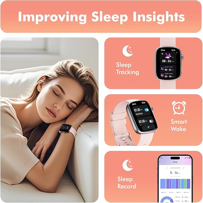 YMS Smart Watch for Women Men - (Answer/Make Calls) Compatible with iOS/Android Phones,3ATM Waterproof,Heart,Rate,Sleep,Pressure,Steps Monitor,100+ Sports Trackers (Black)