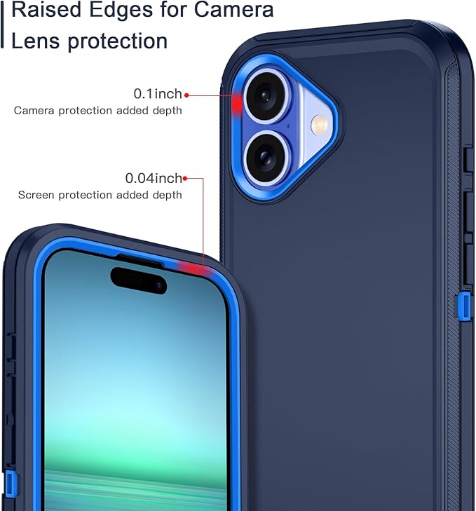 for iPhone 16 Case Shockproof Dust/Drop Proof 3-Layer Full Body Protection [Without Screen Protector] Rugged Heavy Duty Cover Case for Apple iPhone 16 6.1" 2024,Navy Blue
