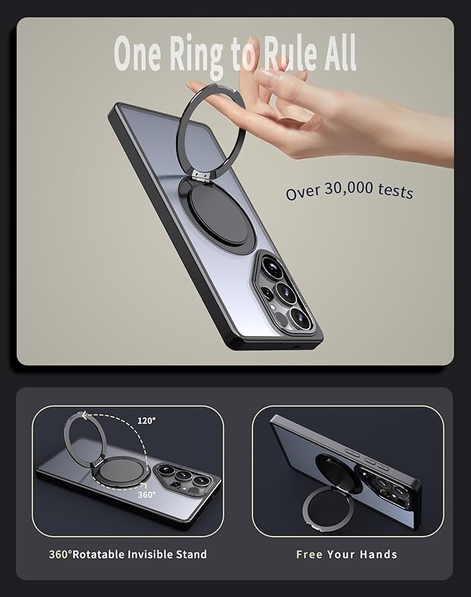 Magnetic Stand Case for Samsung Galaxy S25 Ultra [with 2 Tempered Glass Film] [360° Rotation Magnetic Stand] [Compatible with Magsafe] Military-Grade Drop Protection Case, Black