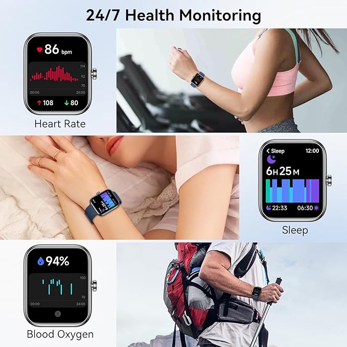 Smart Watch with Alexa Built-in, 1.83" HD Touchscreen & Fitness Tracker with Message Call Function, 24/7 Heart Rate/Sleep Monitor, 120+ Sport Modes, IP68 Waterproof, for Android iPhone (Blue)