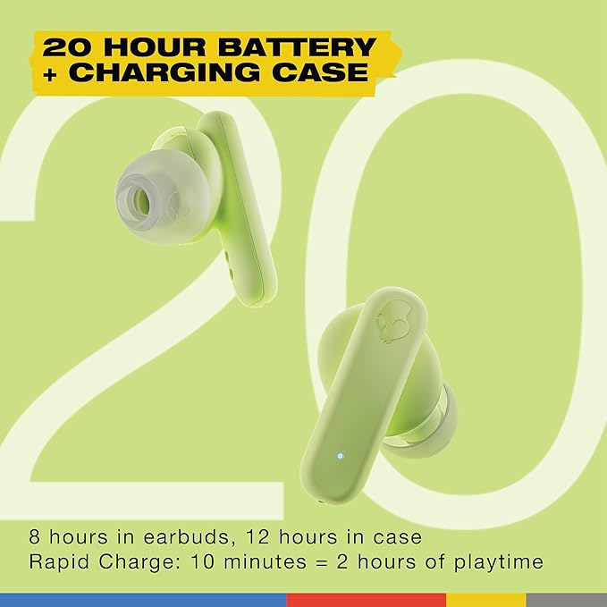 Skullcandy Smokin’ Buds Wireless Earbuds, Bluetooth Headphones, Noise Isolating Fit, Up to 20 Hours Battery, IPX4 Sweat and Water Resistant, Microphone for iPhone Android - Matcha