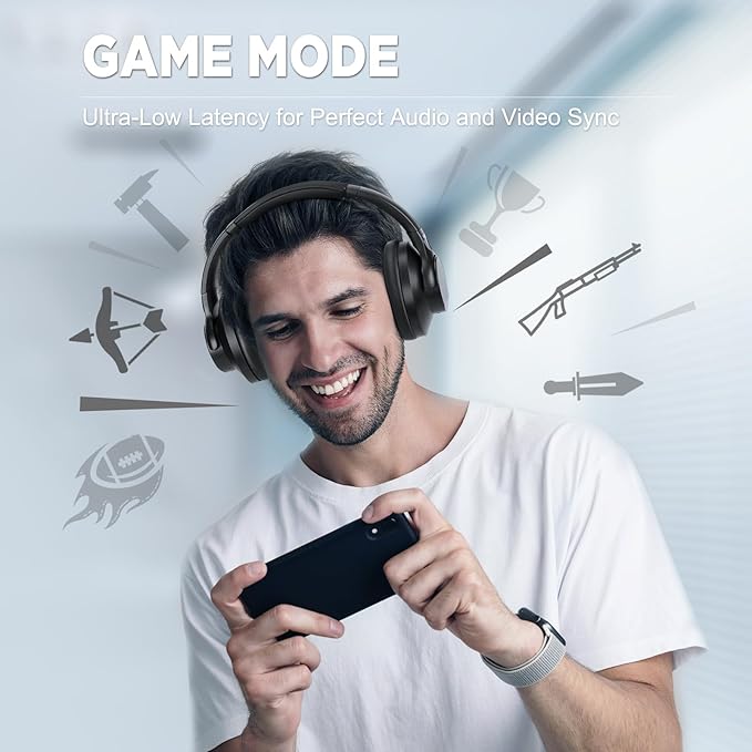 TUINYO Wireless Headphones Noise Cancelling Over Ear Bluetooth Headphones with 60H Playtime, Deep Bass Hi-Fi Stereo Sound & Comfortable Earpads for Travel, Home and Office-Black