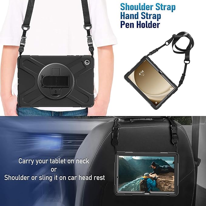 TSQQST for Samsung Galaxy Tab A9+ Plus Case 11 inch 2023 (SM-X210/X216/X218) with Screen Protector | Military Grade Heavy Duty Shockproof Case with Stand&Hand Strap for Galaxy A9 Plus Tablet-Black