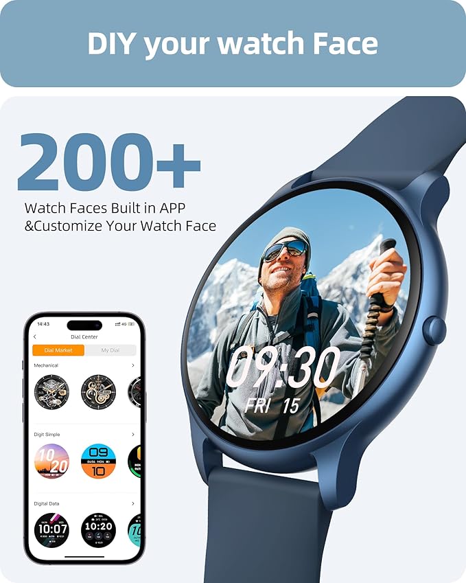 Parsonver Smart Watch for Women Men (Answer/Make Calls) Compatible with iPhone/Android Phones, Fitness Tracker with 100+ Sports Modes IP68 Waterproof, Heart Rate/Blood Oxygen/Sleep/Steps Monitor, Blue