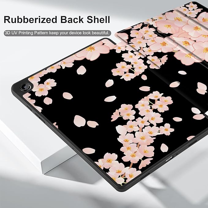 MEEgoodo Case for Samsung Galaxy Tab A9 Plus 11 inch Cover 2024 2023 with S Pen Holder,A9+ Smart Tablet Cases with Leather Trifold Stand+Soft TPU Back Shell+Smart Auto Wake/Sleep,Beautiful Cherry Tree