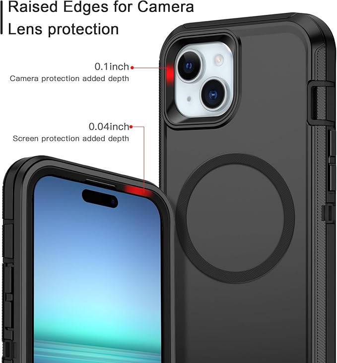 for iPhone 14 Plus Case,iPhone 15 Plus Case [Compatible with MagSafe] Shockproof 3-Layer Full Body Protection Rugged Heavy Duty Cover for Apple iPhone 14/15 Plus 6.7",Black
