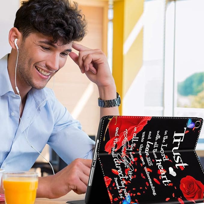 Case for Samsung Galaxy Tab A9 Plus 11 inch 2023，Slim Fit Foldable Standing Cover Case with Auto Sleep/Wake for Galaxy Tab A9+ 11’2023 (SM-X210/X216/X218)，Red Rose Flower Butterfly